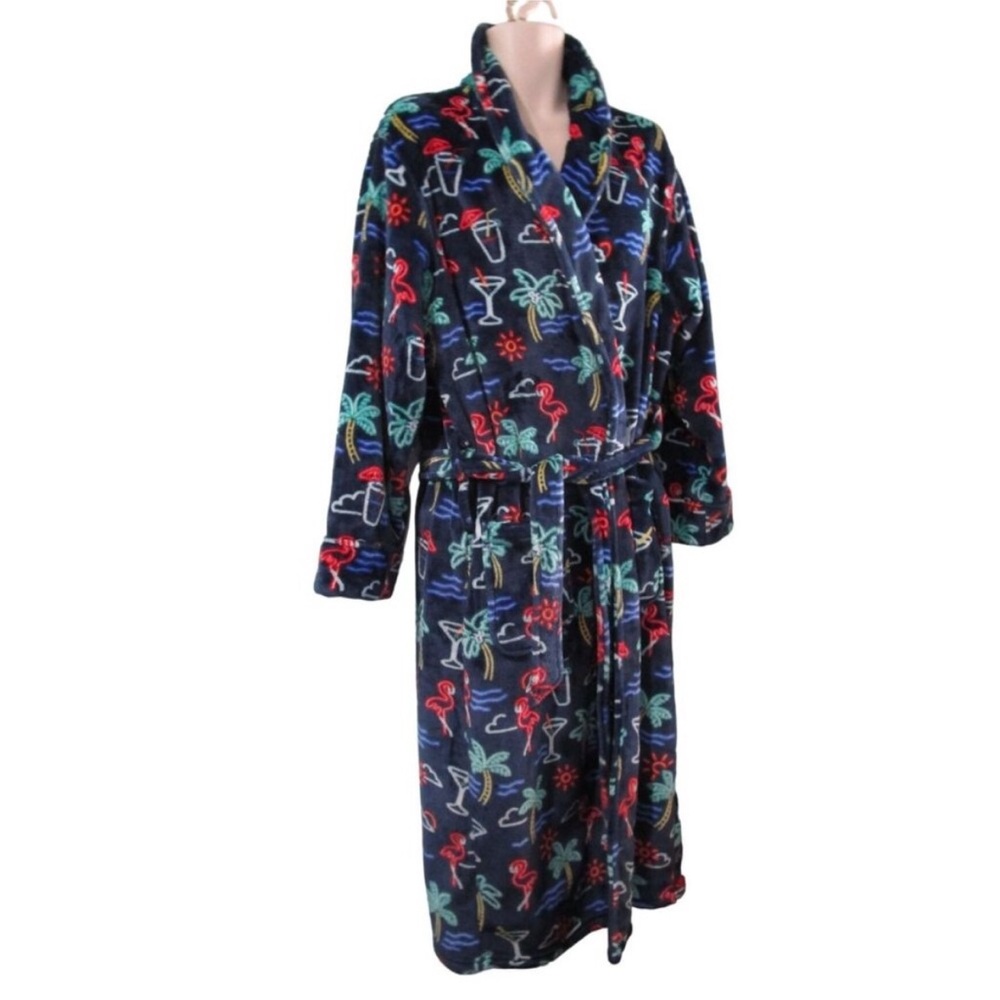 Chubbies Robe Men's One Size Palm Tree Drink Neon Lights Print Fleece w/ Belt